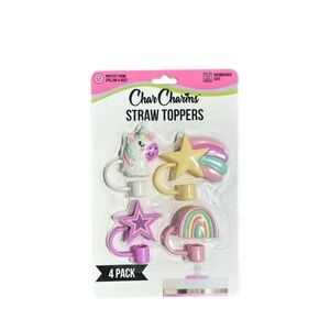 New CharCharms' Straw Toppers 4 pack Stanley cup stars pastel colors